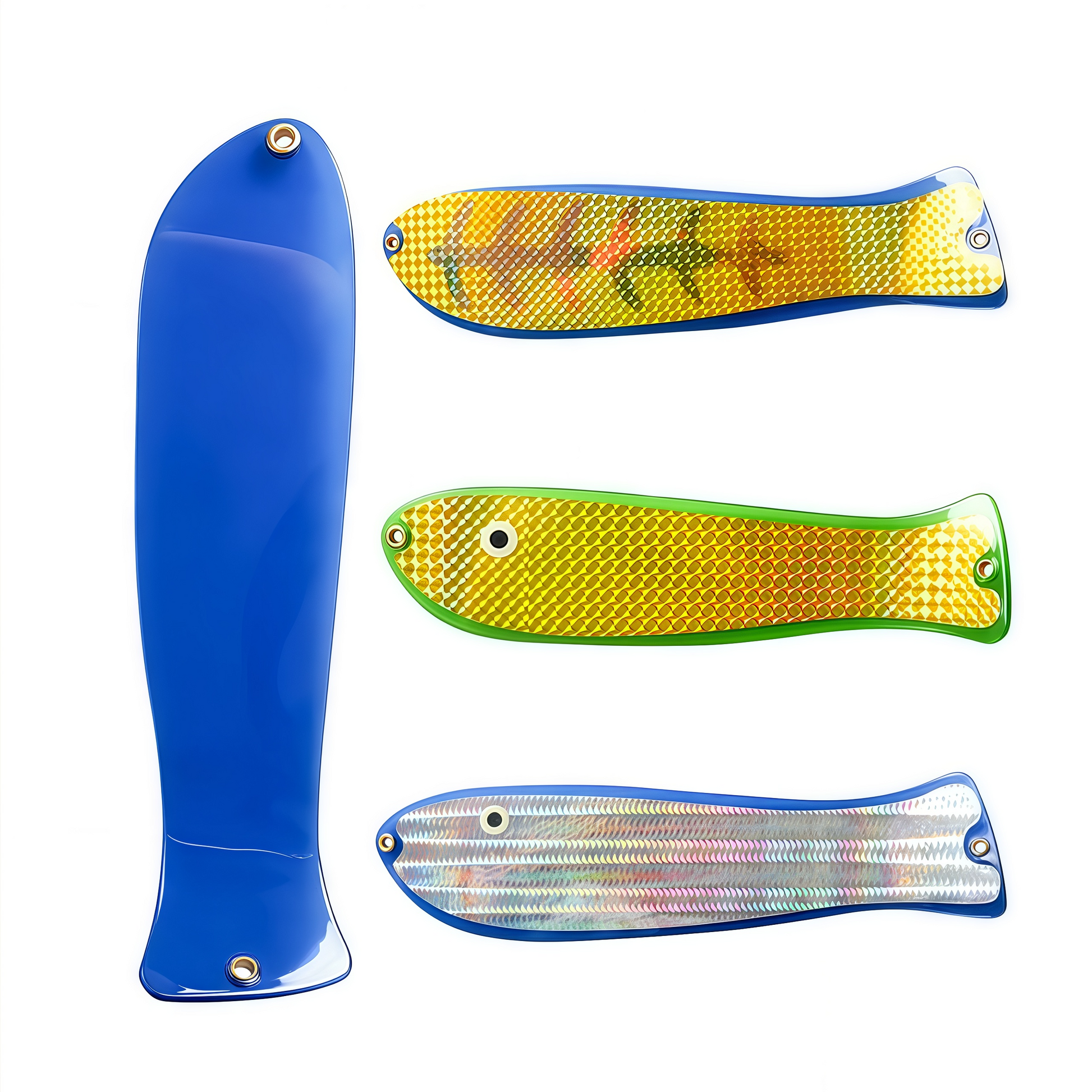 4-Pack - 11 Inch - Fish Shape Trolling Flashers for Salmon, Tuna, Halibut
