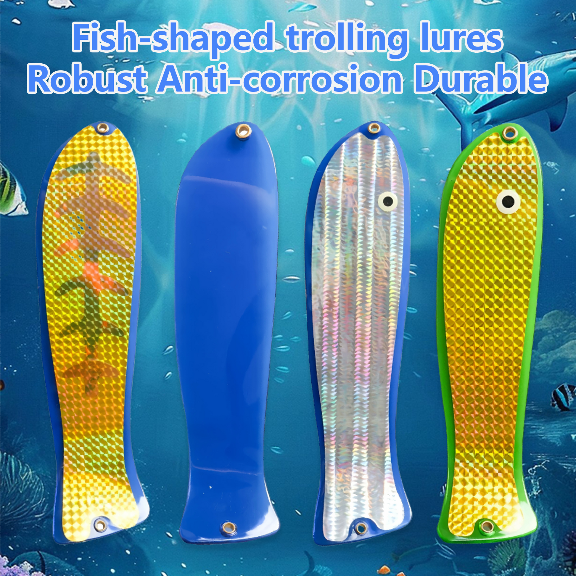 4-Pack - 11 Inch - Fish Shape Trolling Flashers for Salmon, Tuna, Halibut