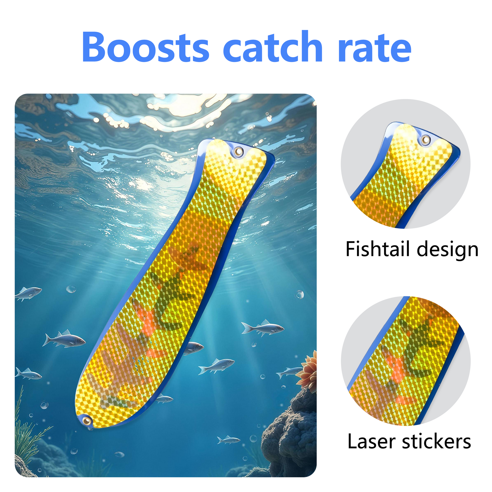4-Pack - 11 Inch - Fish Shape Trolling Flashers for Salmon, Tuna, Halibut