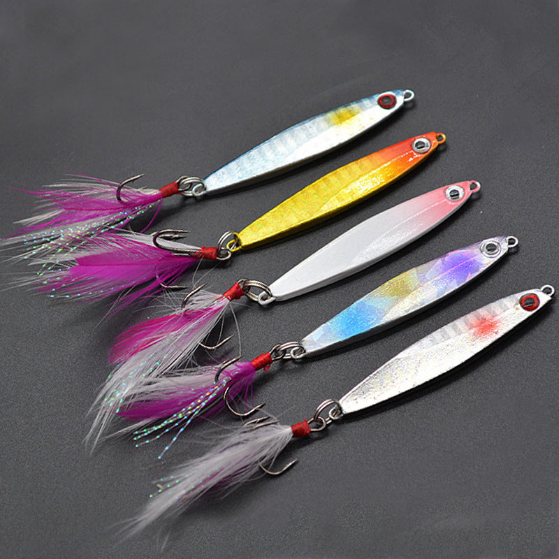 Feathered laser iron plate lead three hooks bionic bait