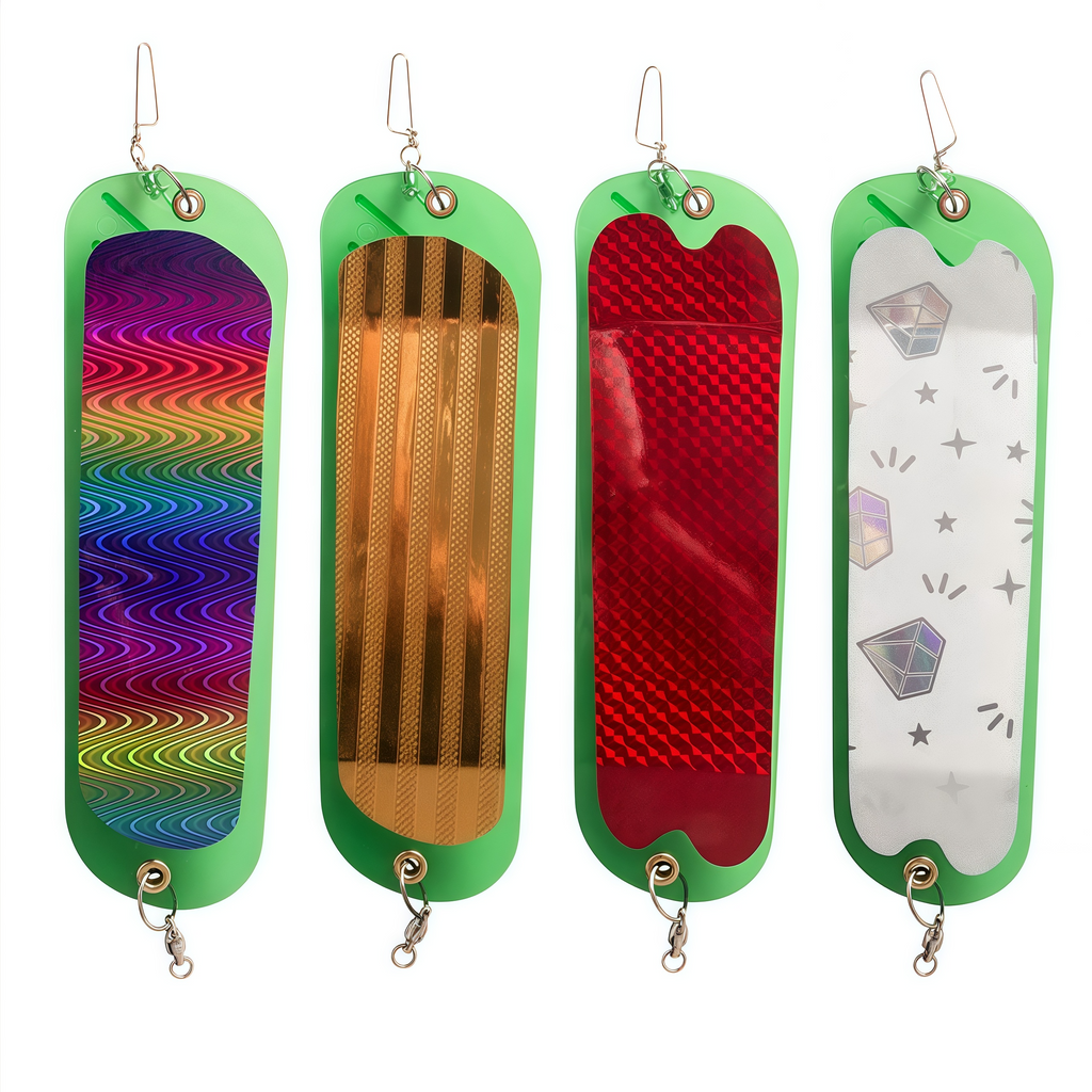 4-Piece Set - 11 Inch Twin Fin Laser Flash Board for Fishing Salmon