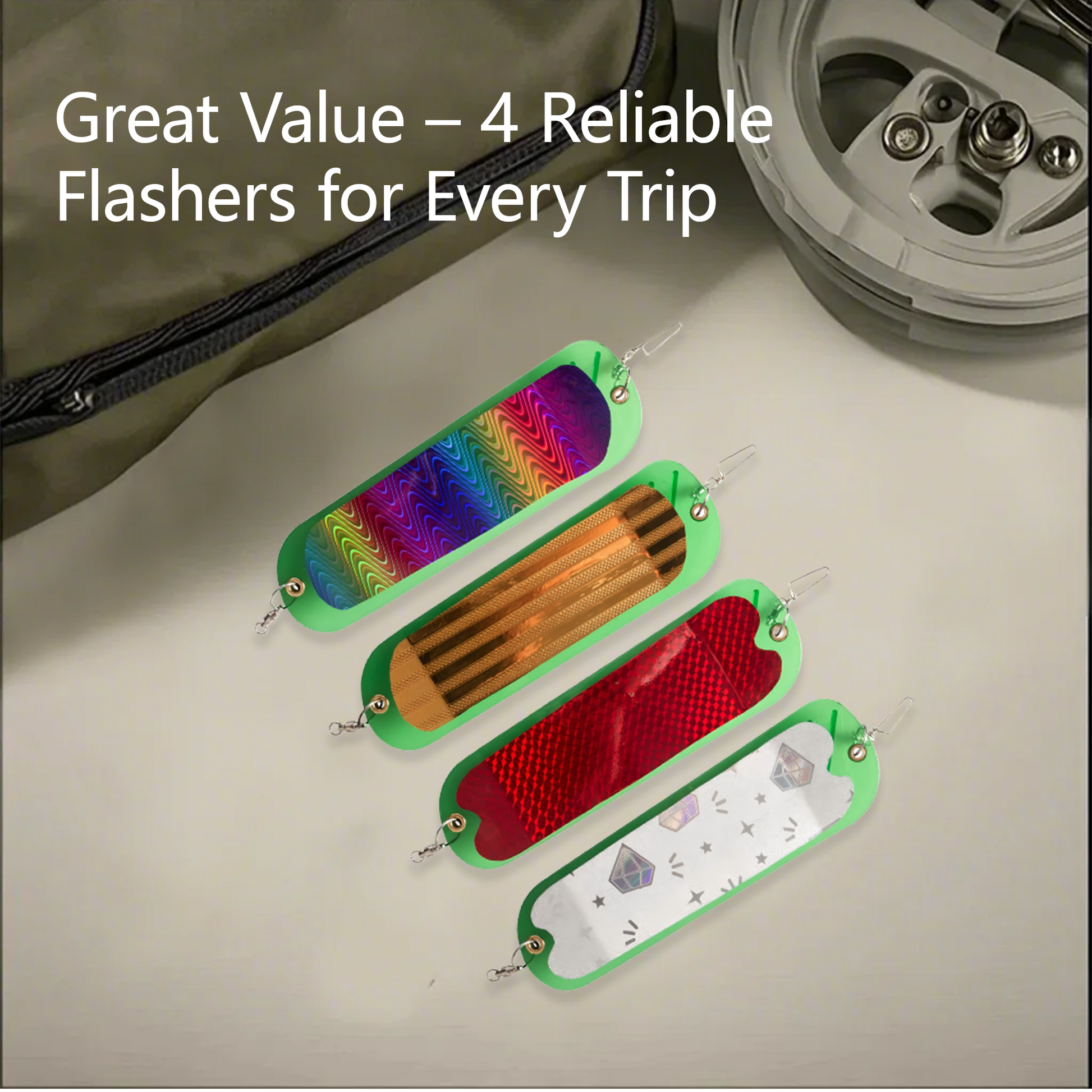 4-Piece Set - 11 Inch Twin Fin Laser Flash Board for Fishing Salmon