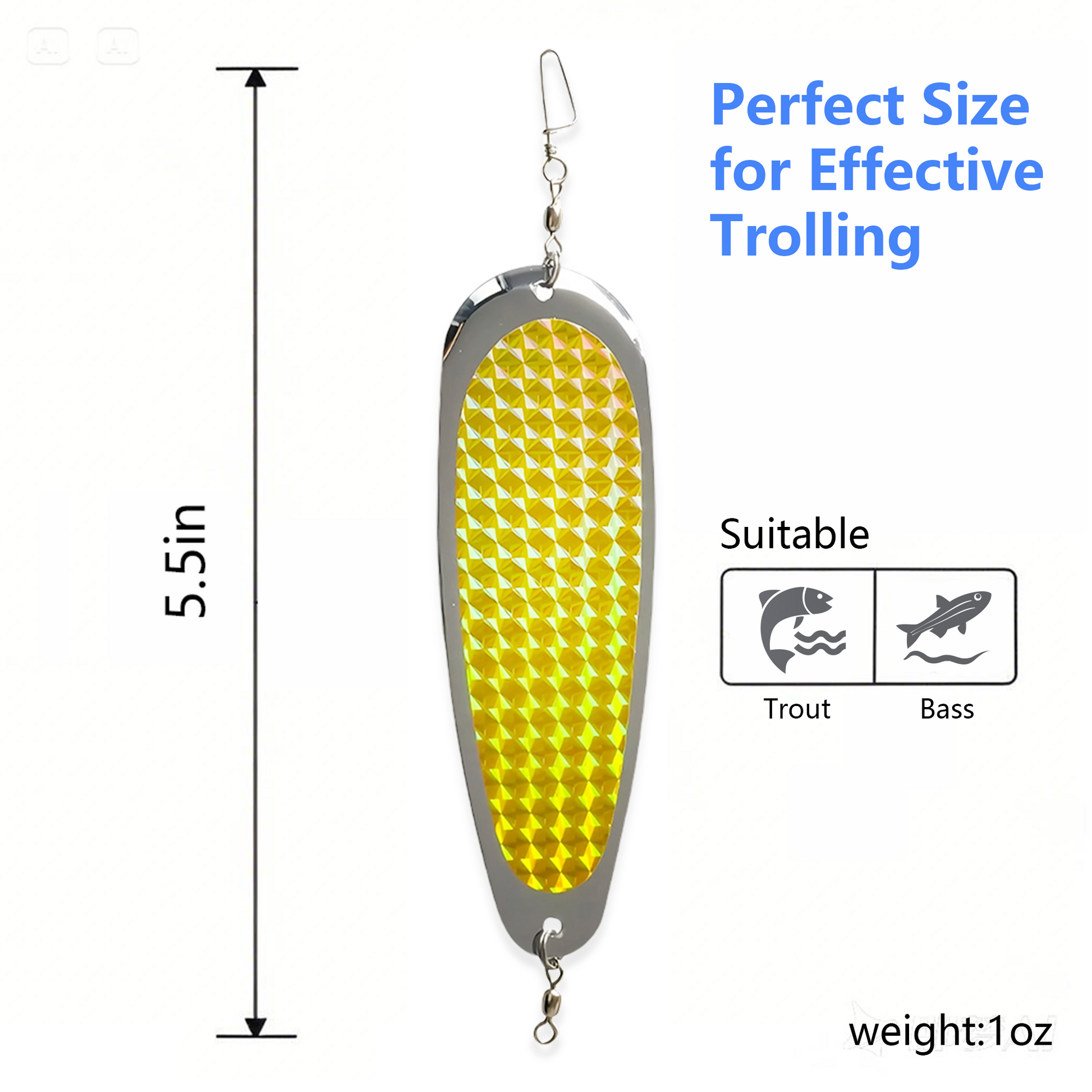 5.5" - Chrome Flash Fishing Lure with Laser Reflective Decals for Salmon, Trout, Bass