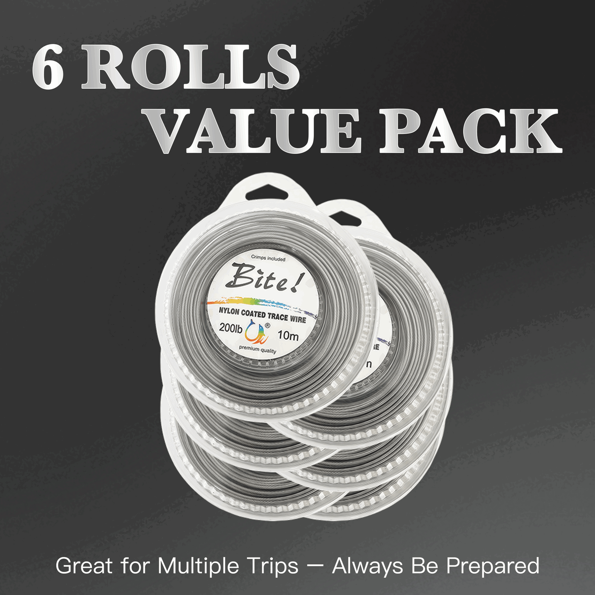 6 rolls - Nylon coated - Stainless steel fishing line